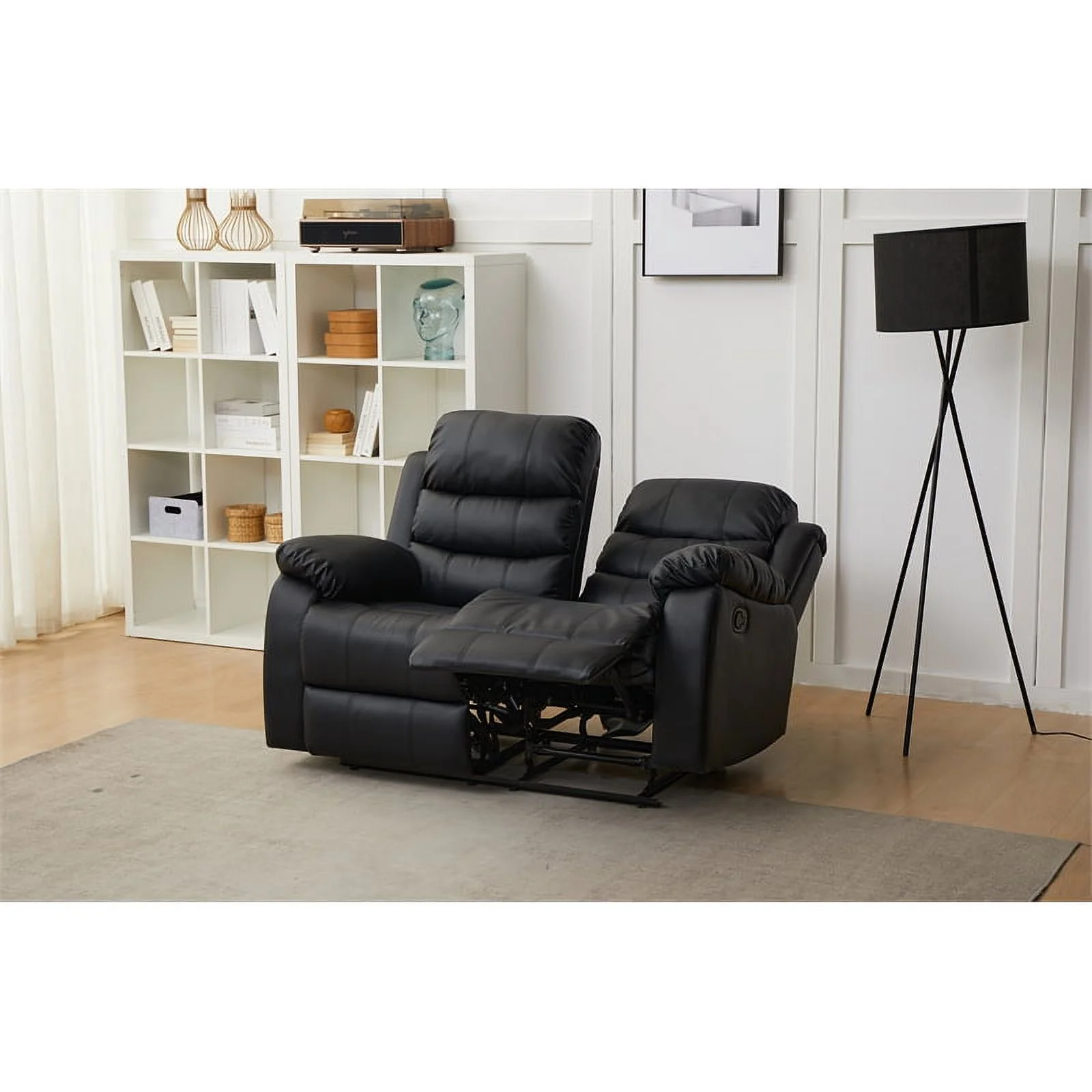 Kingway Furniture Eston Faux Leather Living Room Loveseat in Black