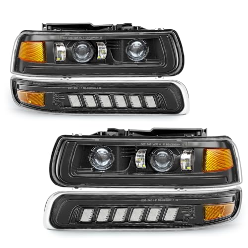 LED Headlights Assembly Headlamps Replacement for 1999-2002 Chevy Silverado 2000-2006 Suburban 00-06 Tahoe Sequential Turn Signal Hi/Low Beam DRL with Bulbs