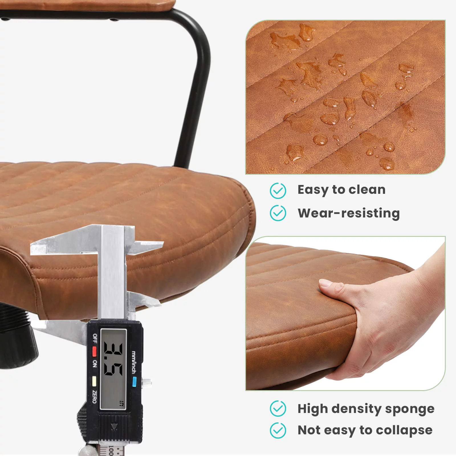 Leather Home Office Chairs Brown Task Desk Chair with Wheels&Armrest,Adjustable Height,Capacity 400lbs