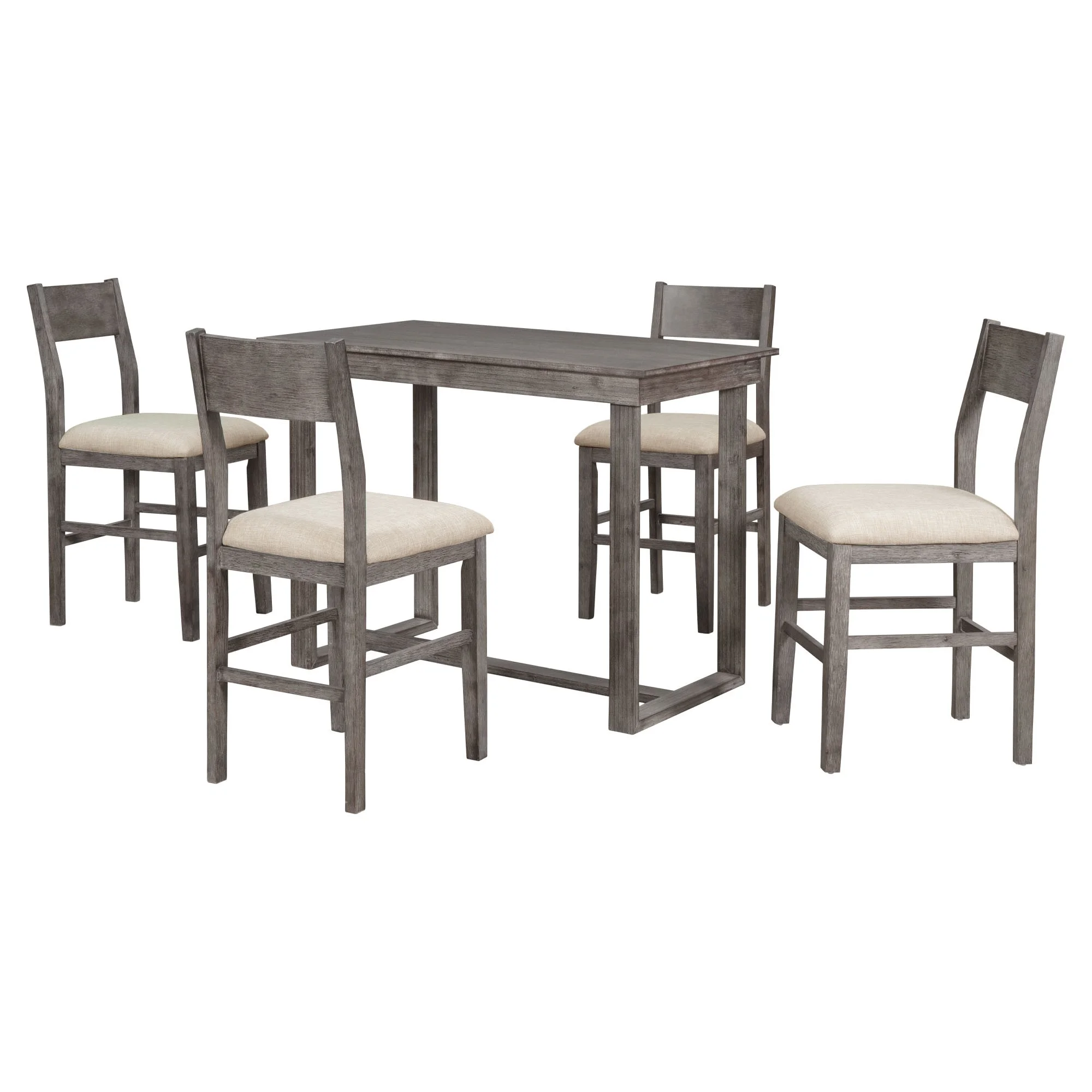 5-Piece Dining Set, Compact Counter Height 47-inch Rectangular Dining Table with Chair Set for Home, Apartment w/ 4 Chairs, Padded Seats & Backrests, Wooden Frame
