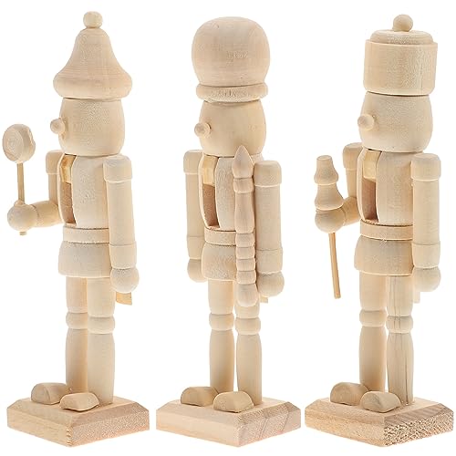 MAGICLULU Nutcracker 3Pcs, Wooden Unfinished Christmas Decor, Natural Wood Color, DIY Craft, 12x4.5x4cm/ 4.72x1.77x1.57inch