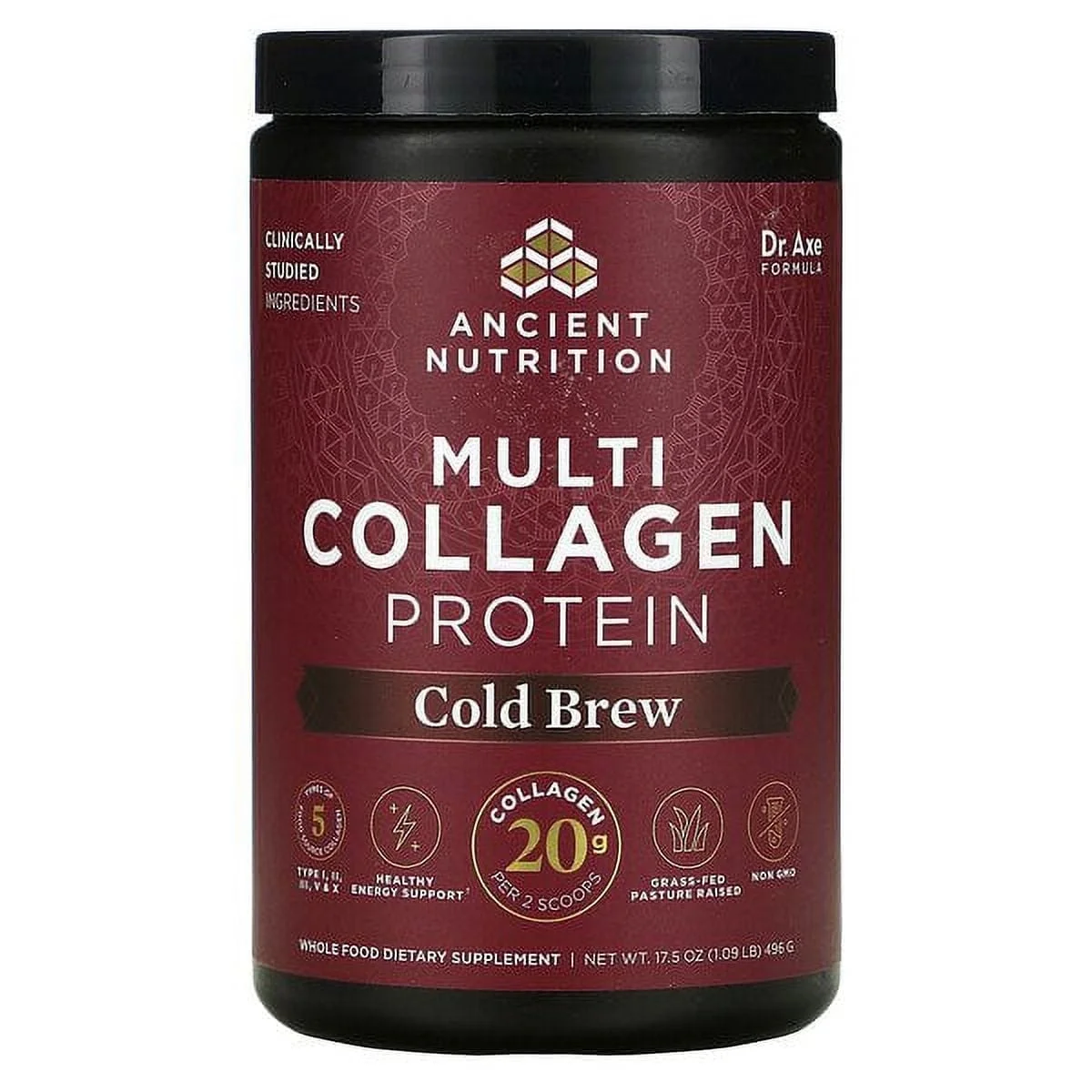 Dr. Axe / Ancient Nutrition, Multi Collagen Protein, Cold Brew, 1.09 lb (496 g) Pack of 3