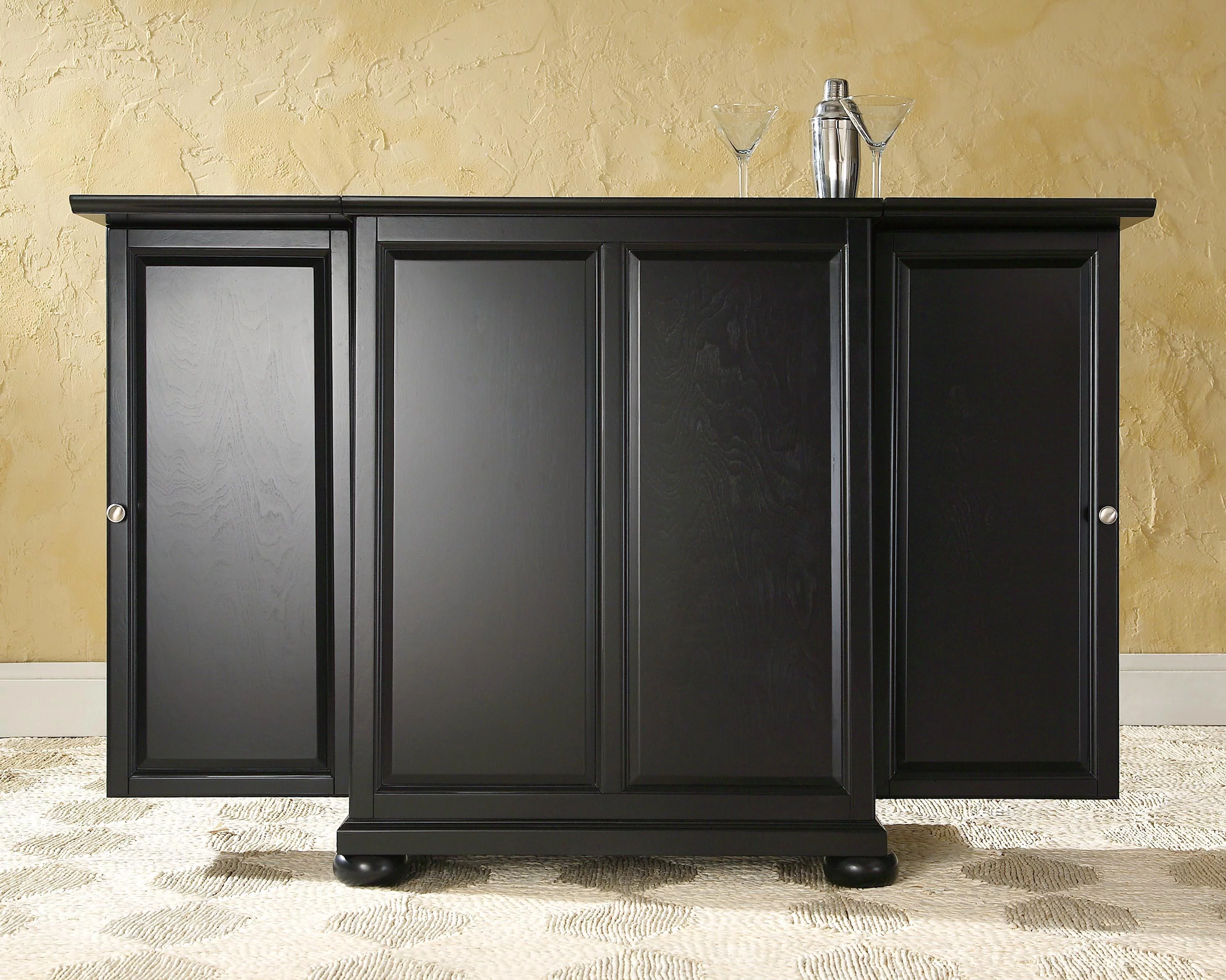 Crosley Furniture Alexandria Wood Expandable Bar Cabinet in Black