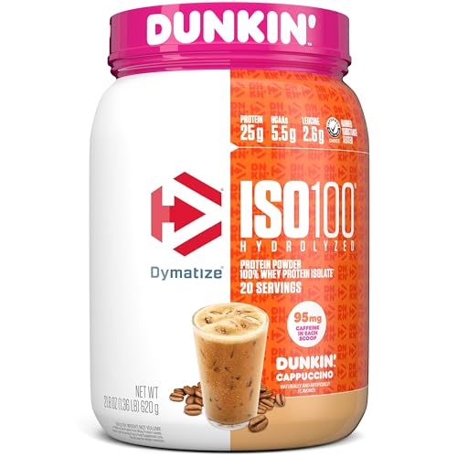 Dymatize ISO100 Whey Protein Powder Isolate, Cookies & Cream, 25g of Protein, 20 Servings, 5.5g BCAAs, Less Than 120 Cal., Gluten Free, 1g Fat, 1g Sugar, 2g Carb