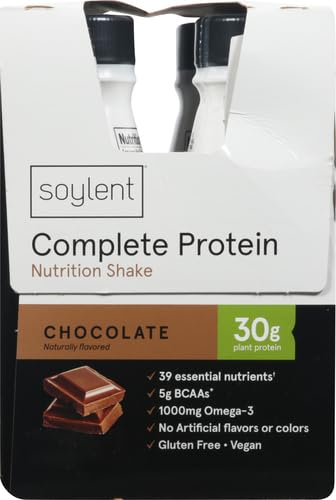Soylent Complete Protein Shake, Chocolate, 30g Protein, Vegan, Dairy Free and 0g Sugar, Ready to Drink Protein Drinks, 11oz (12 Pack)