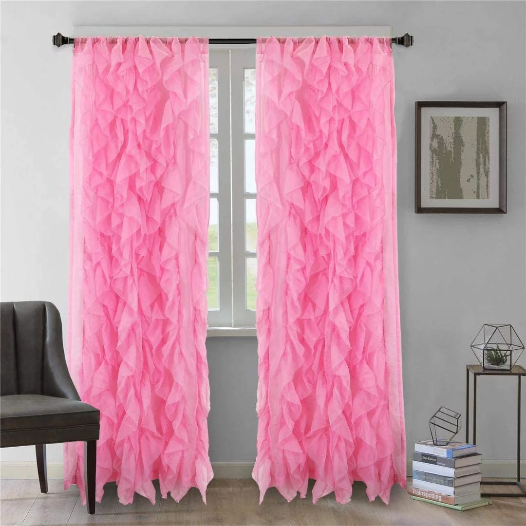 Diamond Home Cascade Window Panel Sheer Voile Vertical Ruffled Waterfall Curtains, 2 Piece Set (50