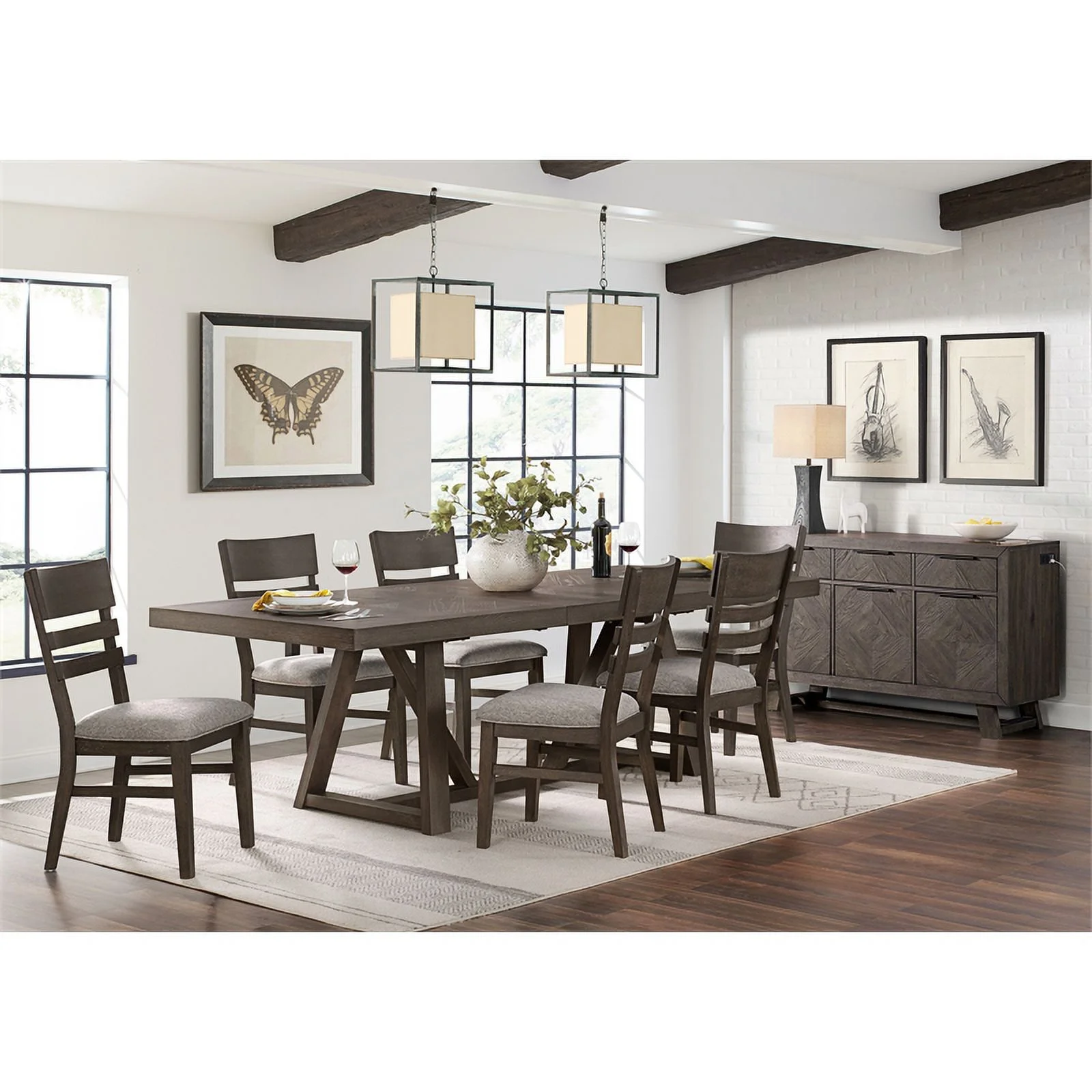 Intercon Furniture Modern Wood Trestle Table in Reclaimed Chevron Gray