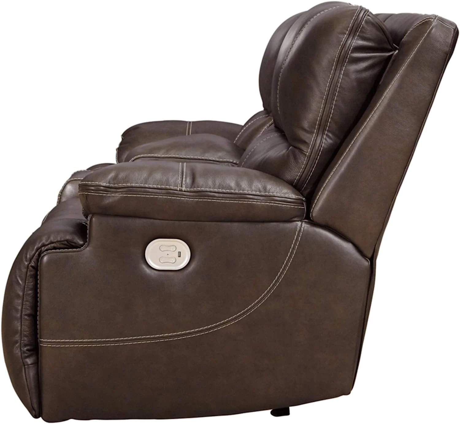 Ashley Furniture Ricmen Leather Power Reclining Loveseat in Walnut