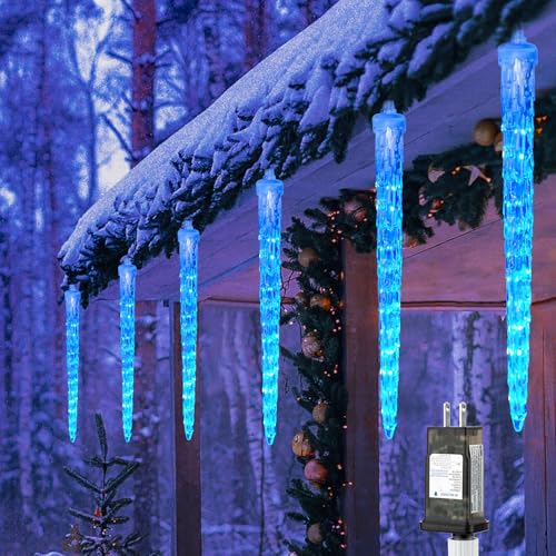 Brightown Christmas Meteor Shower Icicle Lights Outdoor, 30ft with 30 Tube 720 LED Dropping Effect, Waterproof Decorations for House Eave Roofline, Blue