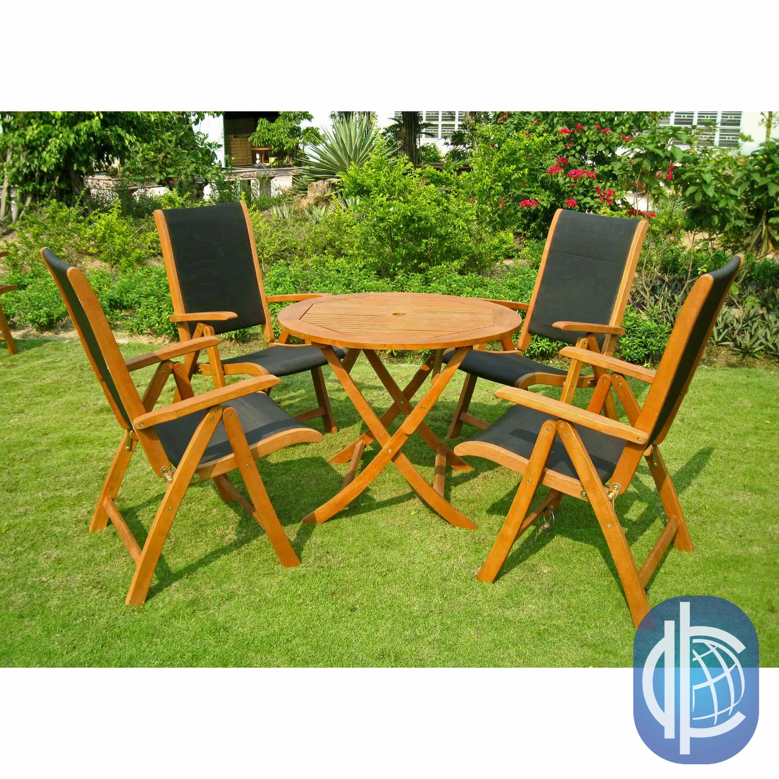 International Caravan Royal Tahiti Hamburg Balau Wood 5 Piece Sling Patio Dining Set