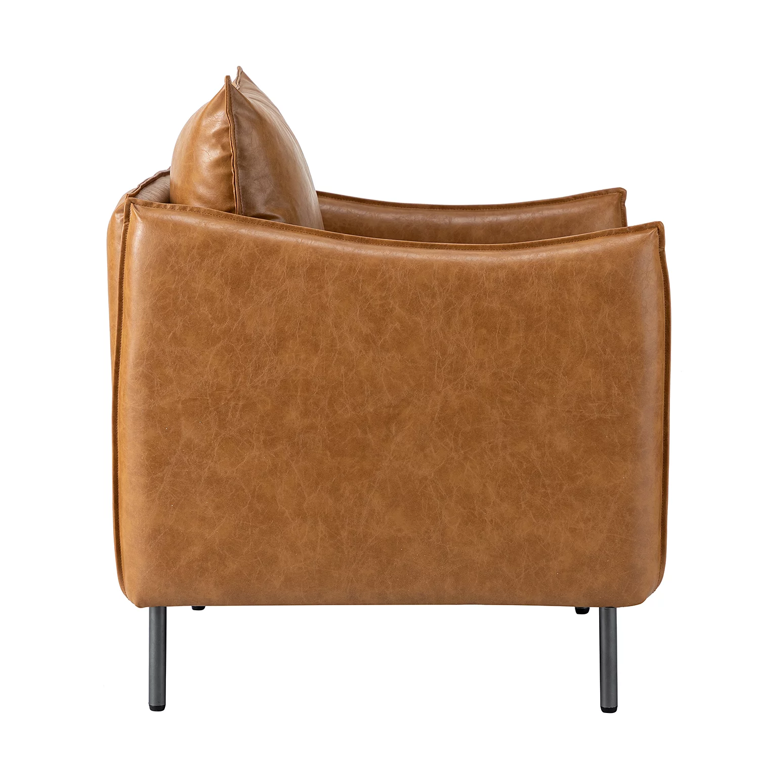 Vegan Leather Upholstered Accent Chair Lounge Armchair Sofa Moveable Cushion Metal Legs Reception Bedroom Camel