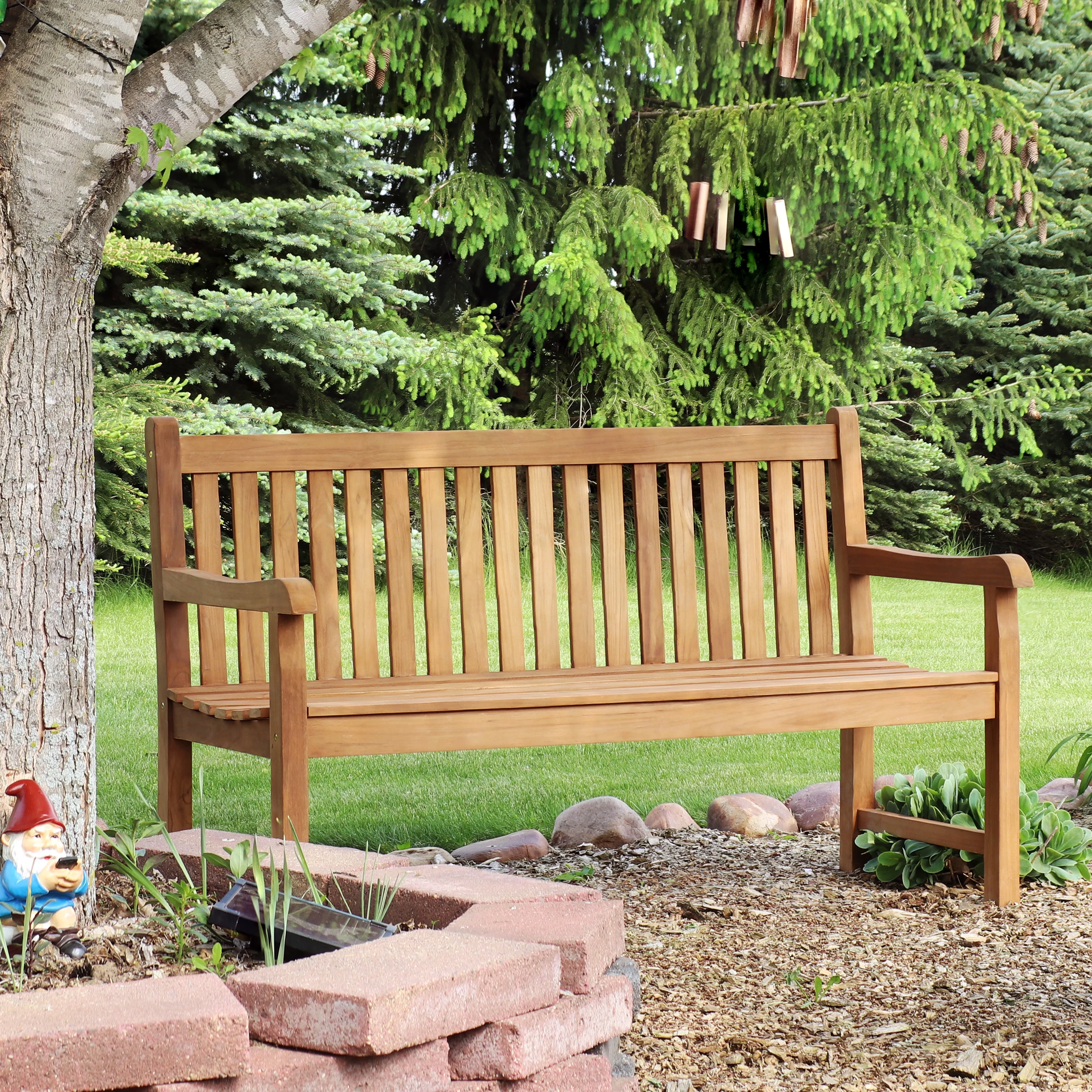 Sunnydaze Outdoor Solid Teak Wood with Light Stained Finish Patio Garden Bench Seat - 60
