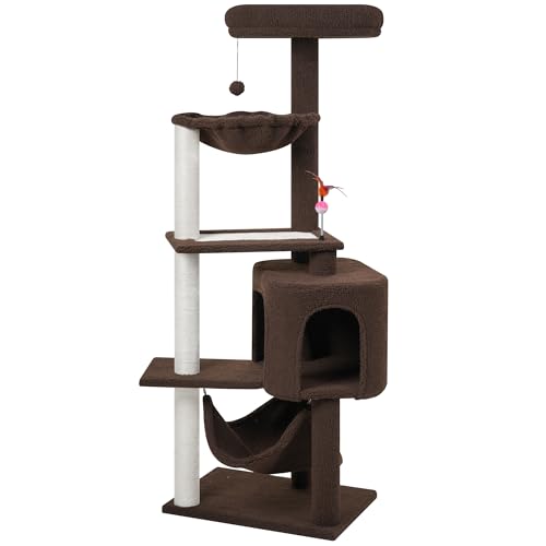 YUNIQUE Cat Tree with Cat Condo and Big Hammock, Grey