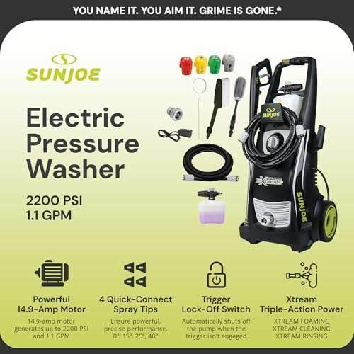 Sun Joe Electric Pressure Power Washer, 2030 PSI (PWMA Certified), 1.2 GPM, Dual Soap Tanks, (35-FT GFCI Water-Safe, Power Cord), SPX3000