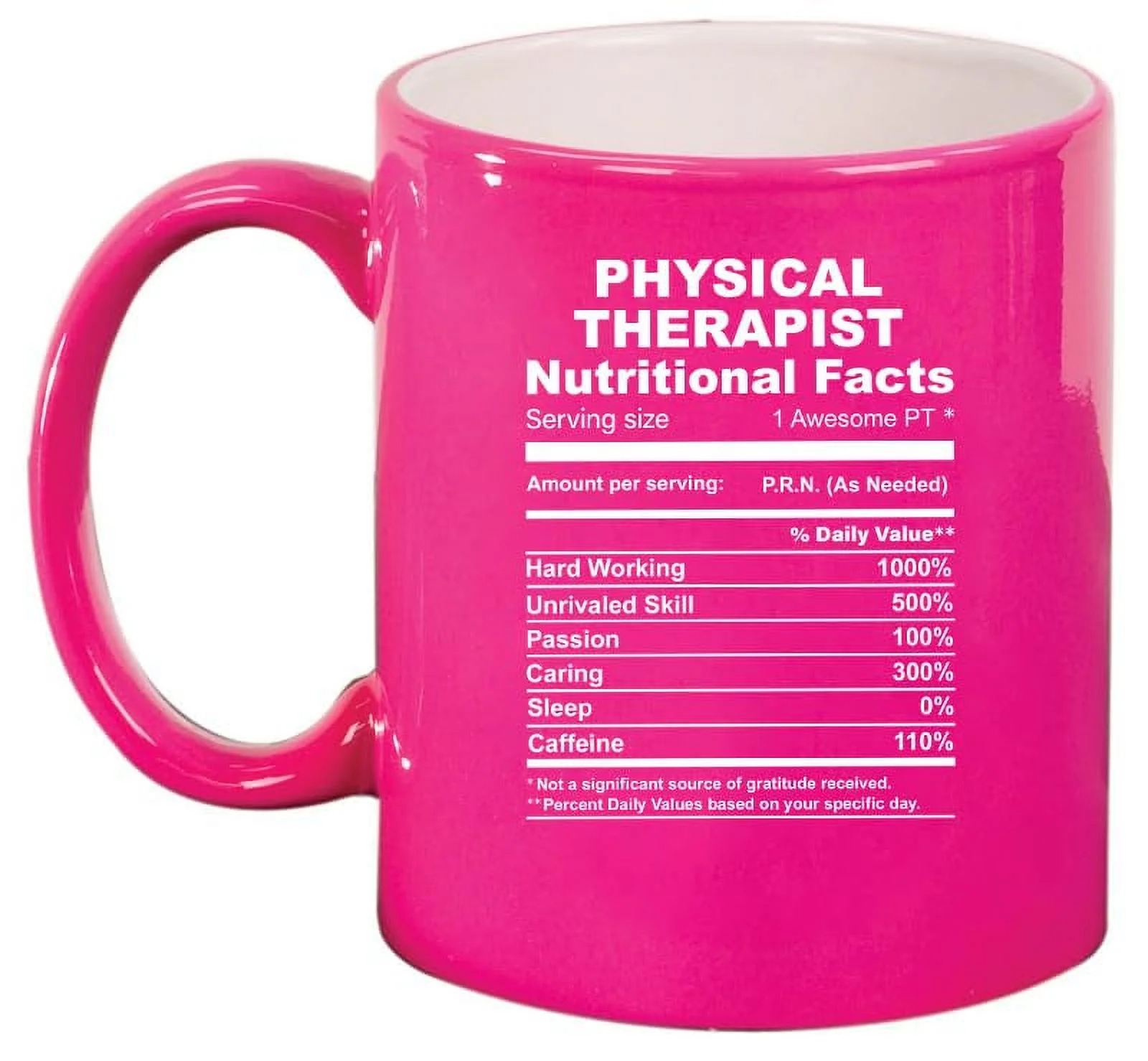 Physical Therapist Nutrition Facts Funny Gift Ceramic Coffee Mug Tea Cup Gift for Her, Him, Friend, Coworker, Wife, Husband (11oz Hot Pink)