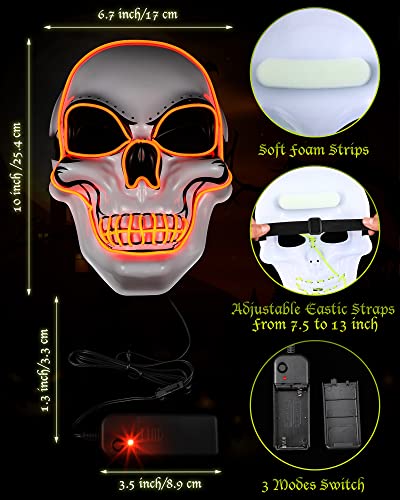 Vinsot 4 Pcs Halloween Mask LED Light up Scary Spooky Skull Cosplay Skeleton Mask for Costume Parties Supplies Favor
