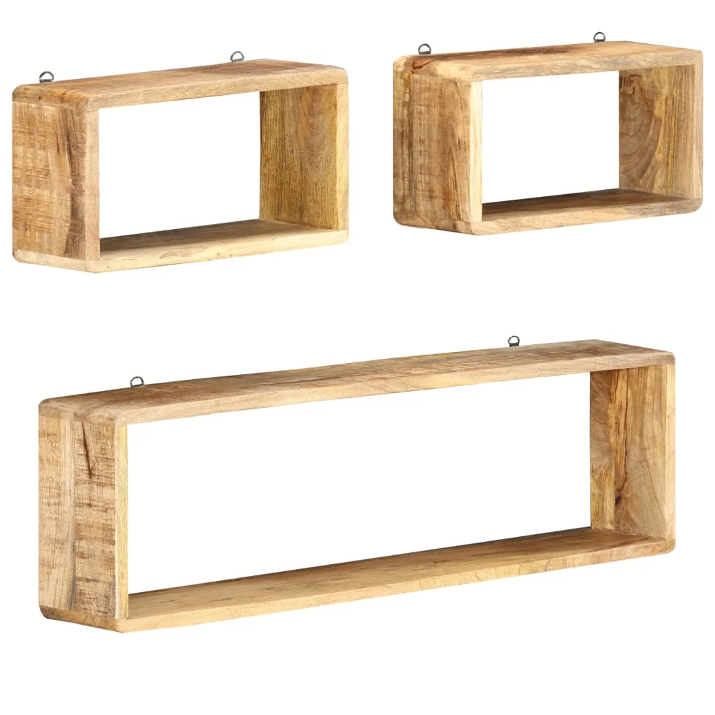 3 Piece Wall Cube Shelf Set Solid Wood Mango