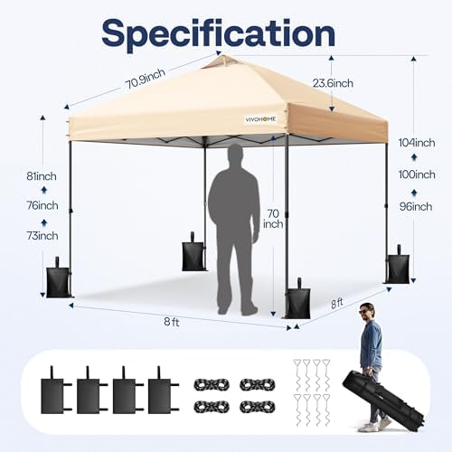 VIVOHOME 10x10ft Pop Up Canopy Tent One Push Setup Outdoor Portable Shelter Tent Heavy Duty with Wheel Carry Bag and 4 Sandbags, White
