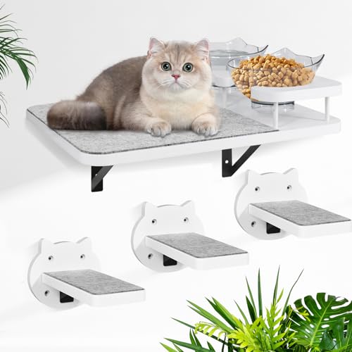 Brand Cat Wall Shelves with 3 Steps & Scratch Post, Includes 2 Food Shelves