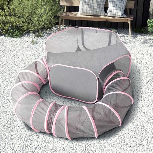 X-ZONE PET Outdoor Cat Enclosure, Portable Catio Playground, Enclosed Tent Playpen Tunnel for Indoor Cats & Small Animals, with Bag Storage 45 Inch Pink