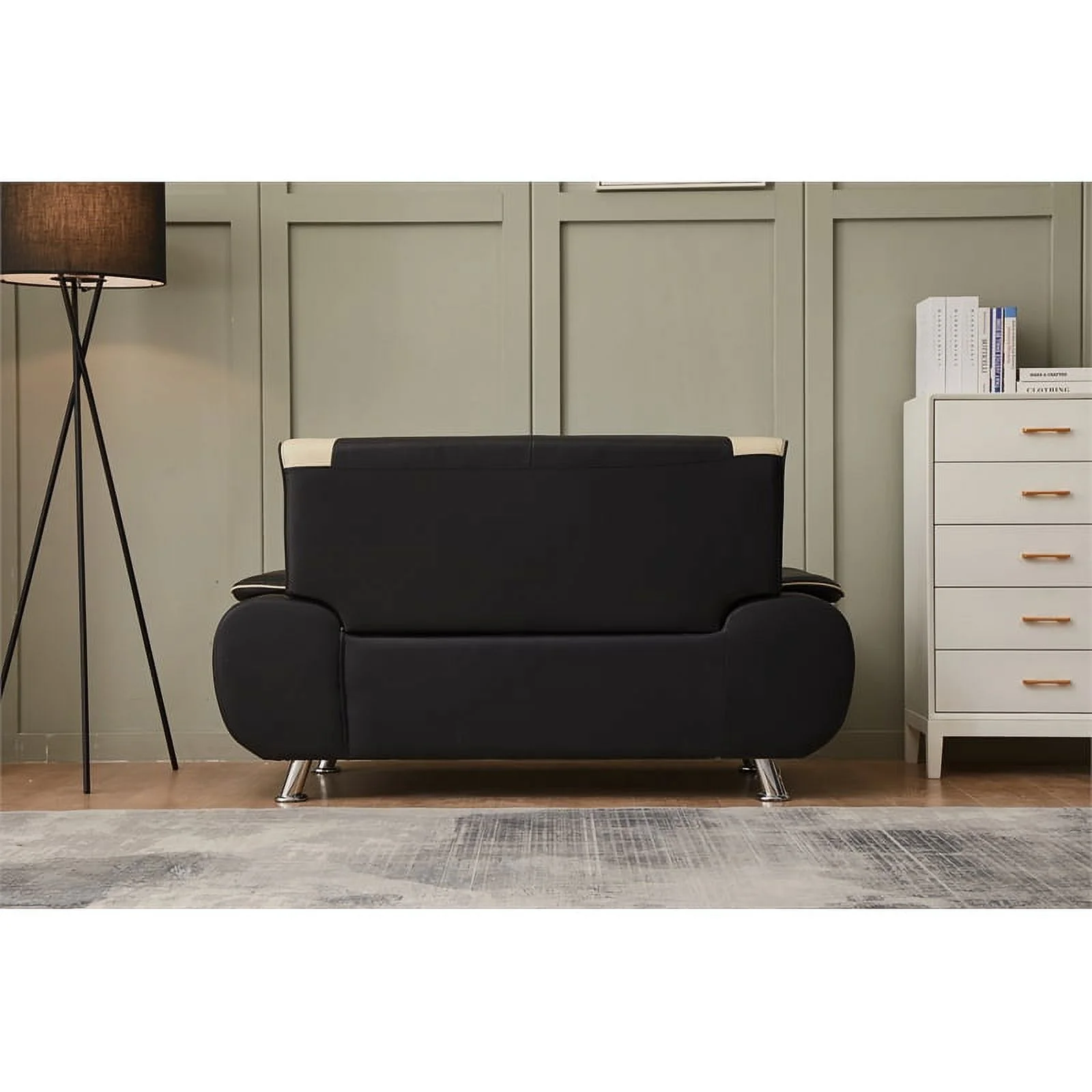 Home Square 2-Piece Set with Faux Leather Sofa and Loveseat in Black & Beige