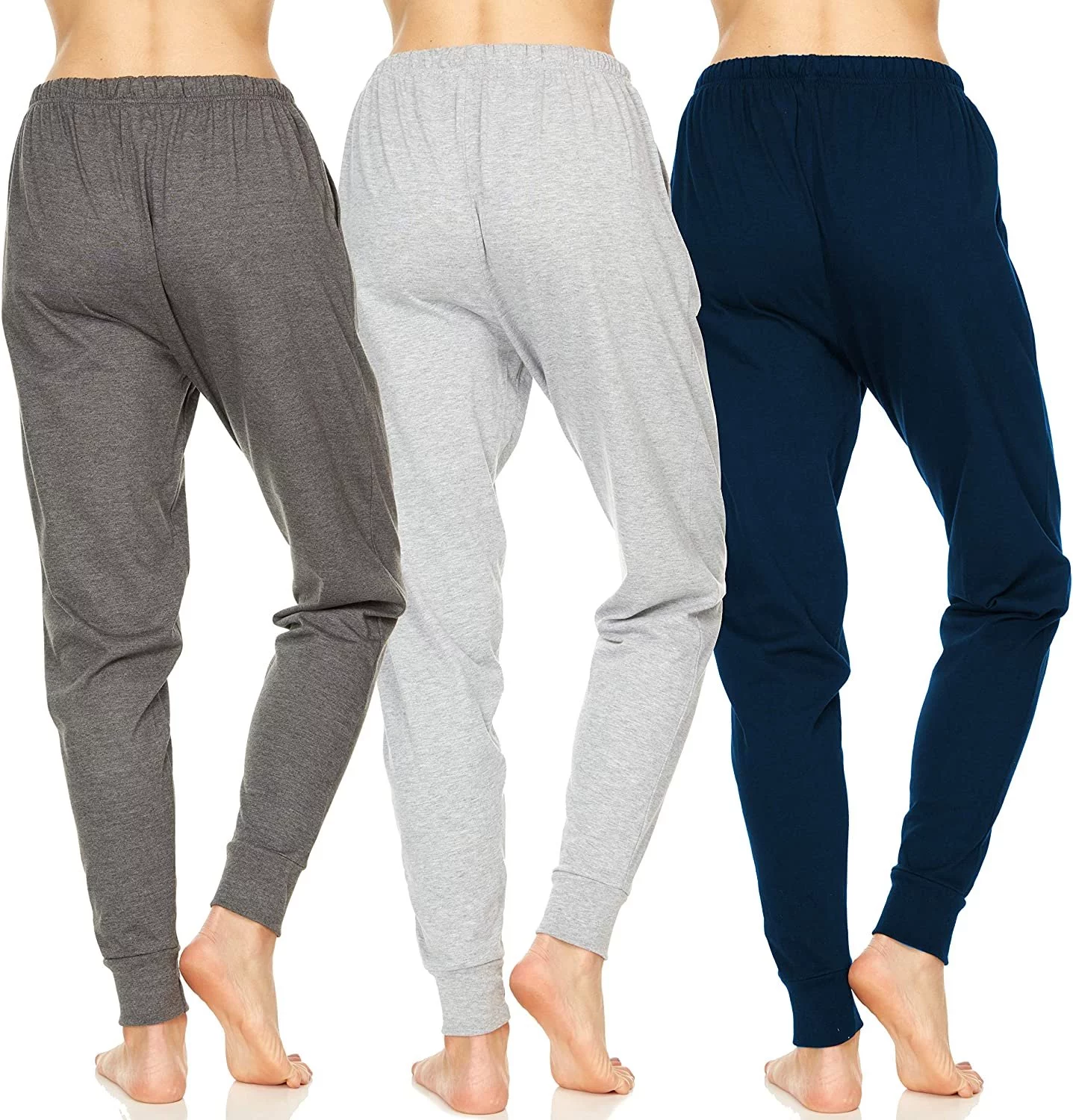 Essential Elements 3 Pack: Women's 100% Cotton Jersey Lightweight Lounge Casual Sleep Pajama Jogger Pants Small, Set E