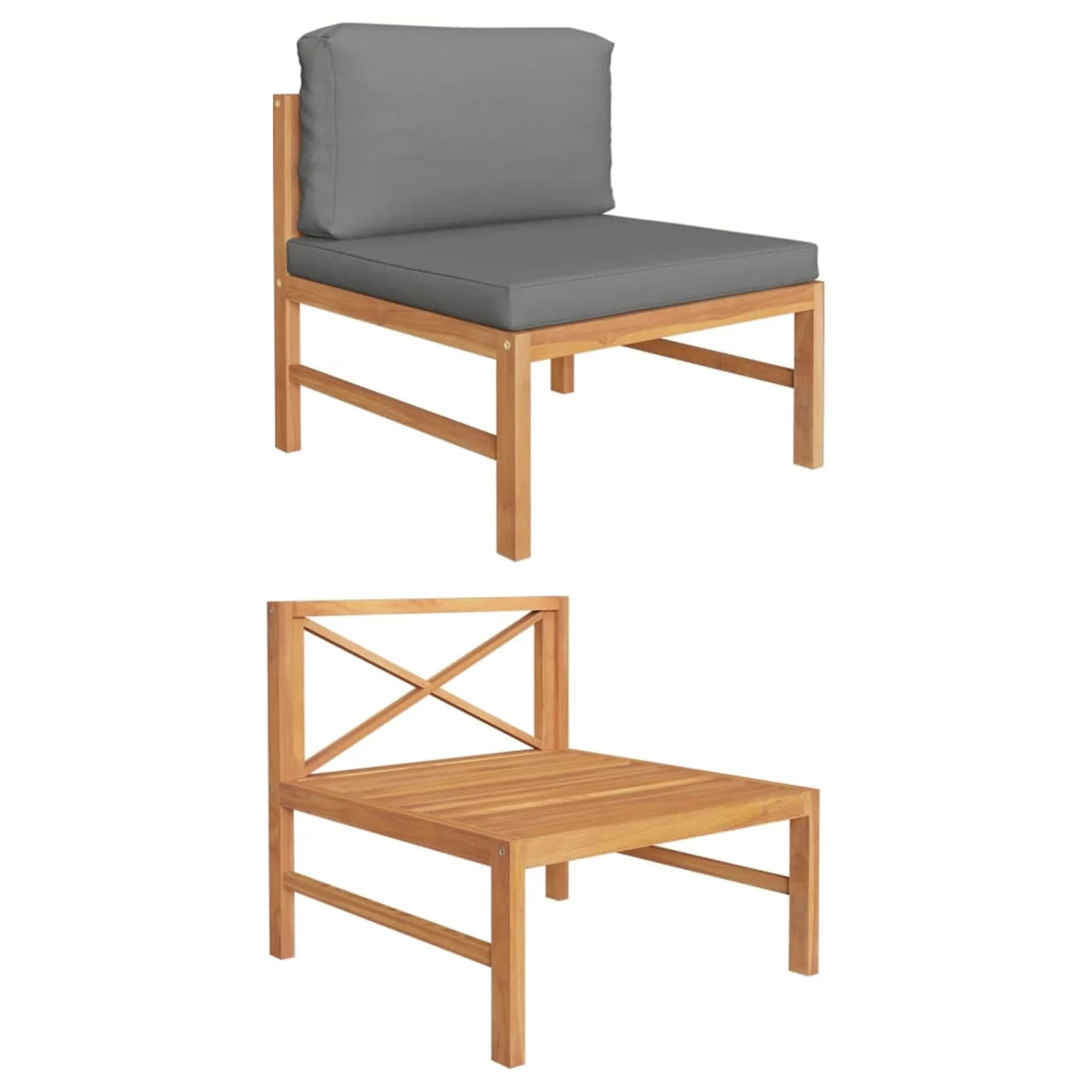 Andoer Middle Sofa with Dark Gray Cushions Solid Teak Wood