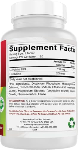 Best Naturals L-Arginine L-Citruline Complex Tablets, 250 Count
