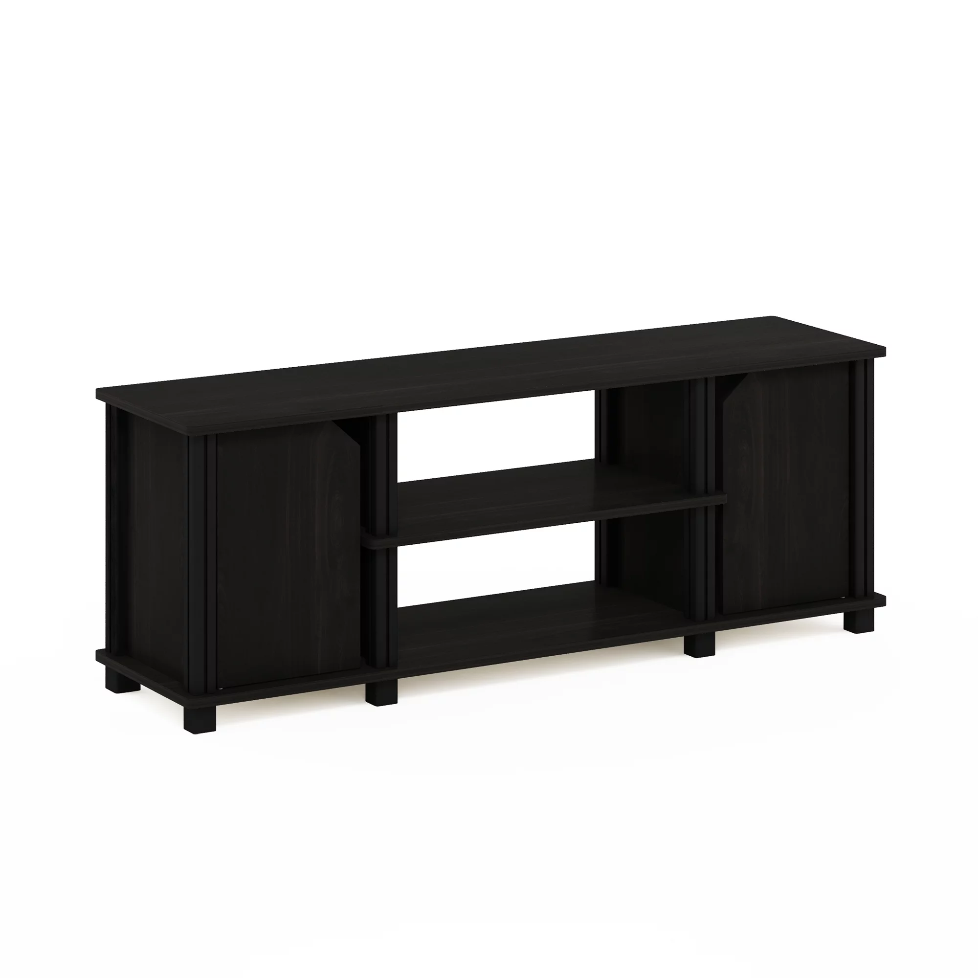 Furinno Brahms TV Stand with Shelves and Storage, Espresso/Black