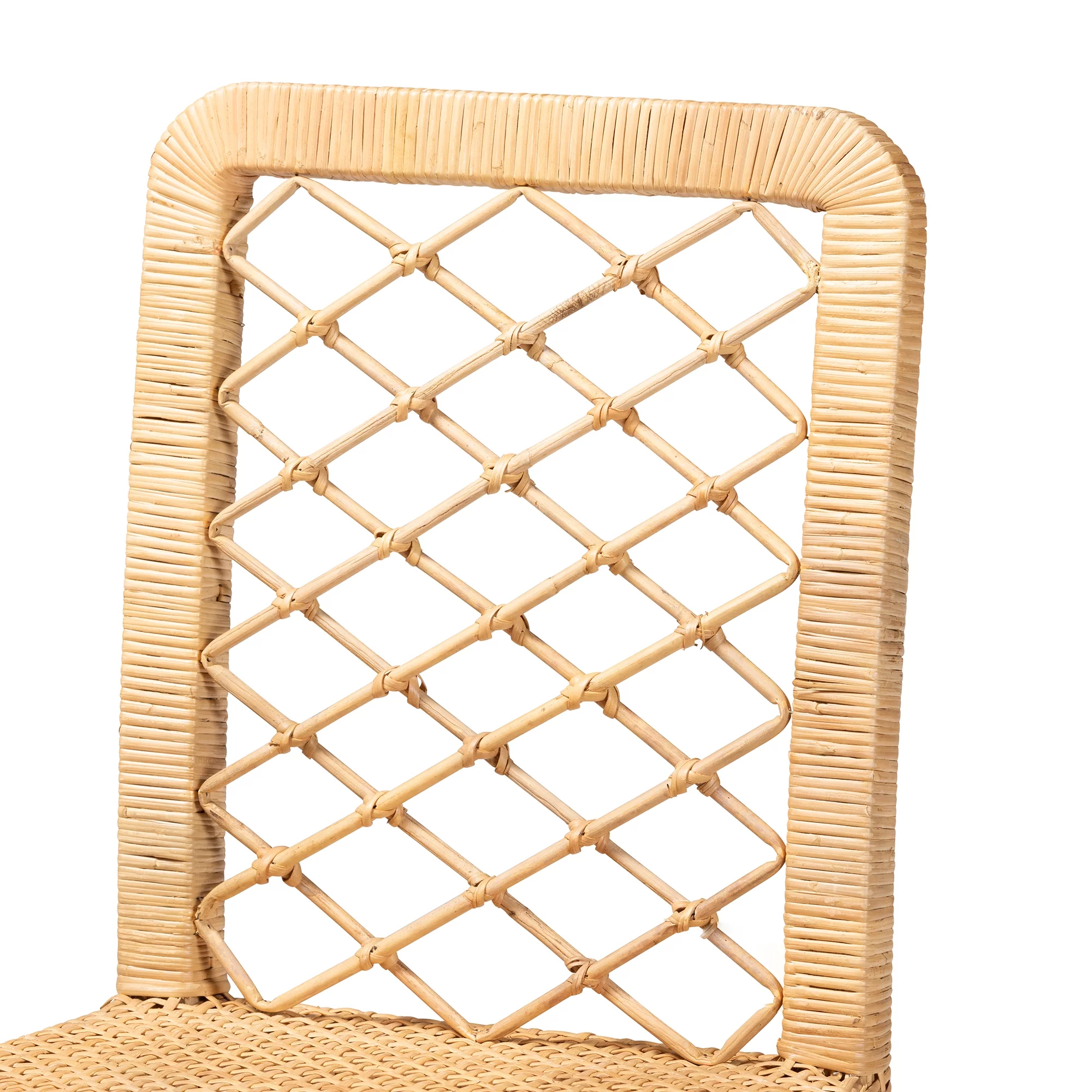 bali & pari Moscow Modern BoHo Natural Rattan and Walnut Brown Finished Wood Counter Stool