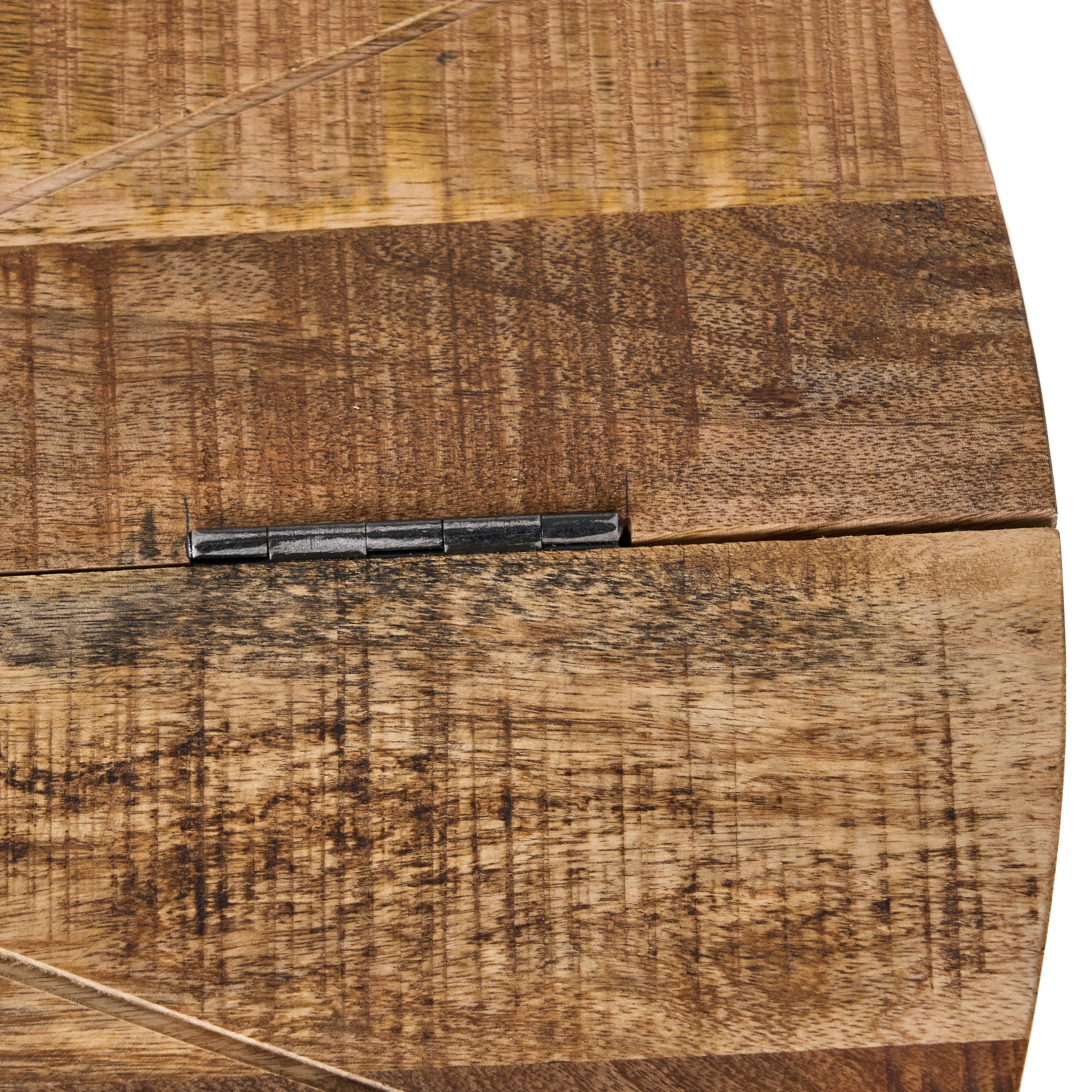 Kim Handcrafted Boho Mango Wood and Iron Accent Table, Natural and Black