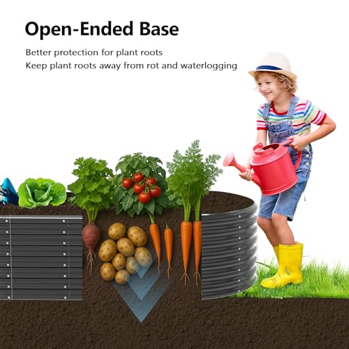 VINGLI 8x4x2ft Galvanized Raised Garden Beds, Oval Planter Boxes Outdoor, Raised Garden Bed for Gardening, Easy Assembly Planter Boxes for Vegetables (Black)