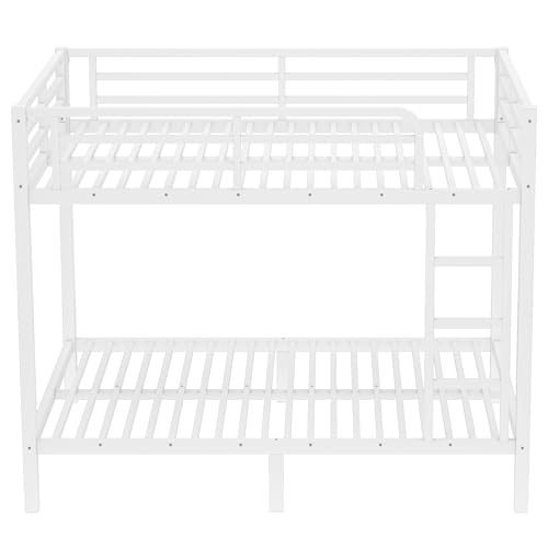 Heavy Duty Bunk Bed Frame with Ladder, Twin XL Over Twin XL Bunk Beds with Safety Guardrails, Adults Bunk Beds with Noise-Reducing Rubber Stoppers, Easy Assemble, Black