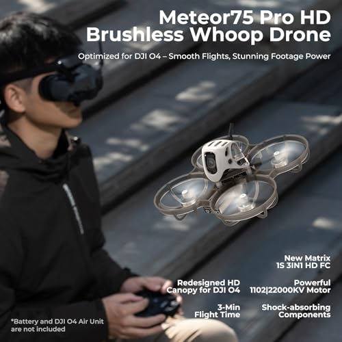 BETAFPV Meteor75 Pro Brushless Whoop Quadcopter with Matrix 1S 3IN1 HD FC, 1102 22000KV Motor, 45mm 3-Blade Prop Compatible for O4 Air Unit for FPV Filmmakers Enthusiasts Flight Indoor Outdoor - PNP