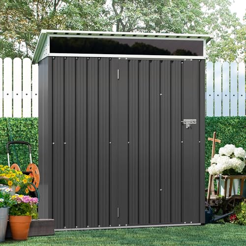 Shintenchi 5x3 FT Outdoor Storage Shed with Window, Outdoor Waterproof Storage Shed Metal Garden Shed with Lockable Single Door,Weather Resistant Tool Storage House Shed for Garden,Backyard,Slate Gray