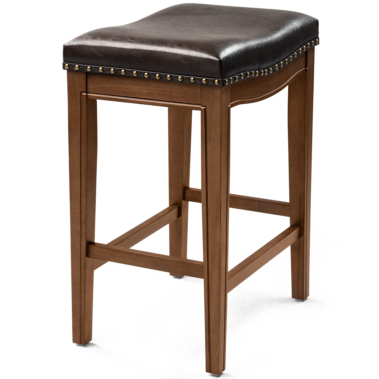 Counter Height Bar Stools with Footrest 26-Inch Backless Bar Stools,Upholstered Wooden Bar Stool,Set of 2,Walnut