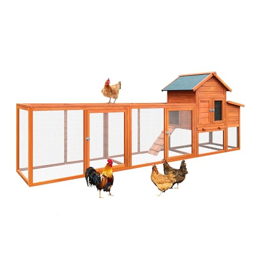 KEIKI 122＂Large Wooden Chicken Coop with Run and Nesting Box, Outdoor Hen House, Wooden Poultry Cage Wire Fence Poultry Cage
