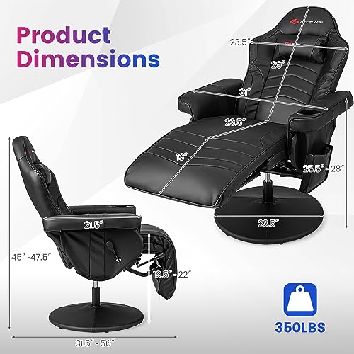 Gaming Recliner Adjustable Massage Gaming Chair with Cup Holder Footrest Ergonomic Single Sofa Living Room Home Theater Seating with Side Pouch, Blue