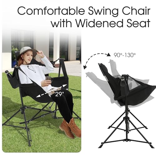 HOMEFUN Hammock Camping Chair - Portable Swinging Chairs for Adults with Stand and Storage Bag, Oversized Folding Rocking for Lawn Camp Fishing Hiking, Blue