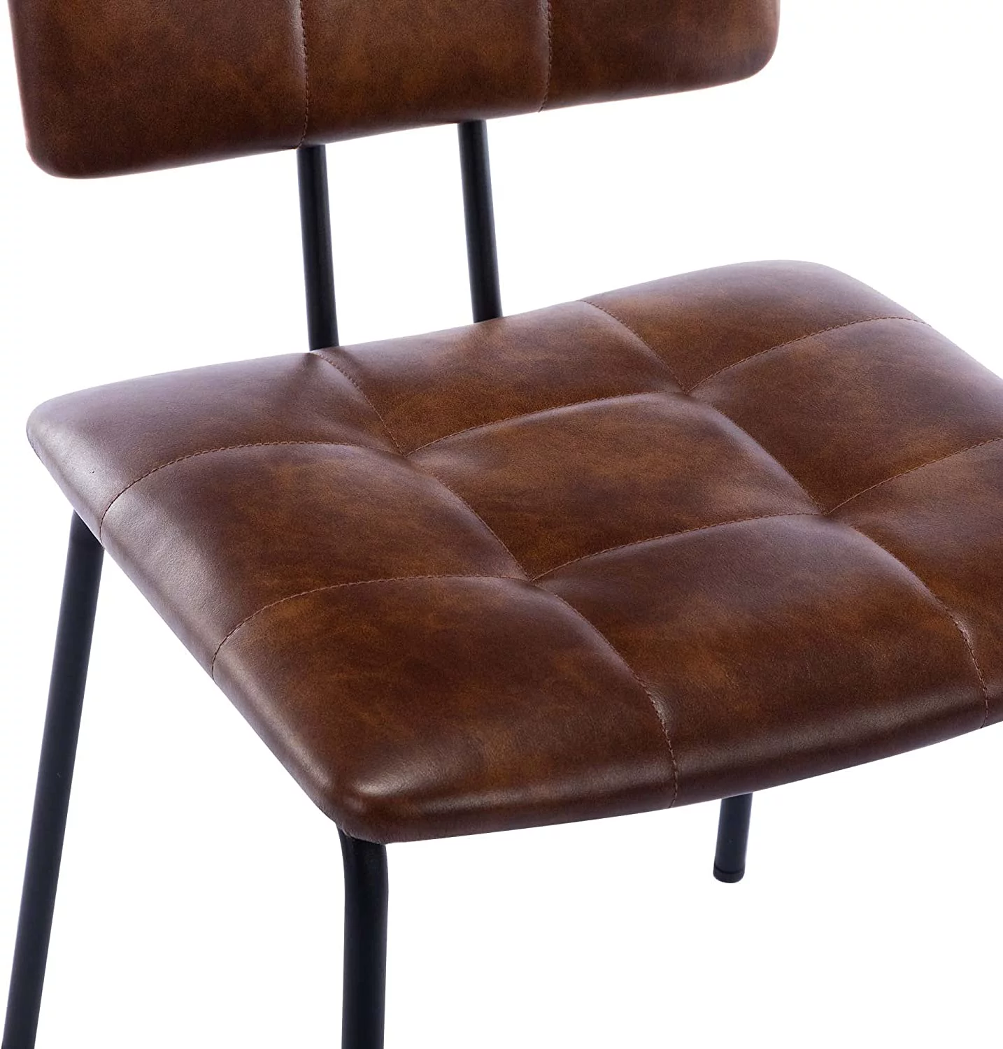 Duhome Faux Leather Dining Chairs Set of 2, Modern Upholstered Dining Room Chairs with Black Metal Legs, Brown