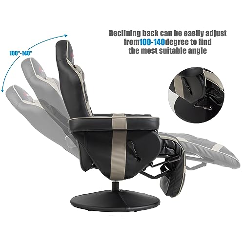 POWERSTONE Gaming Recliner Massage Gaming Chair with Footrest Ergonomic PU Leather Single Sofa with Cup Holder Headrest and Side Pouch, Adjustable Living Room Chair Seating, Black