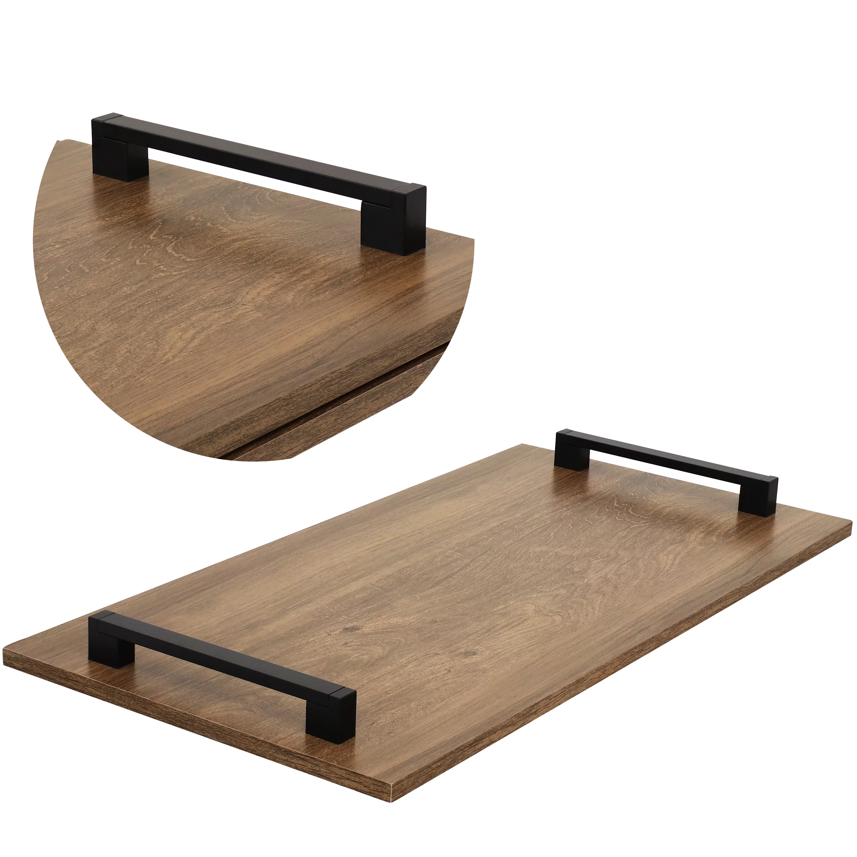 Sunnydaze Industrial-Style Coffee Table with Removable Serving Tray - MDP Construction with Powder-Coated Steel Frame - Brown