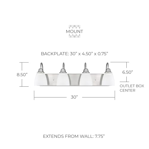HomePlace Lighting 115141BZ-337 Trenton Traditional Acid Washed Glass Bathroom Vanity Wall Light, 4-Light 400 Total Watts, 9
