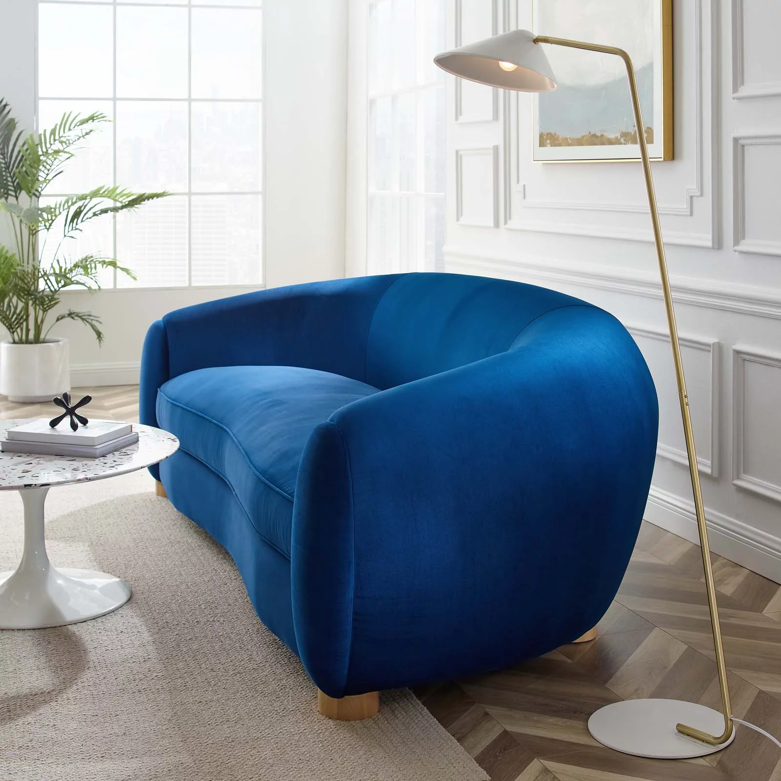 Sofa, Velvet, Blue Navy, Modern Contemporary Urban Design, Living Lounge Room Hotel Lobby Hospitality