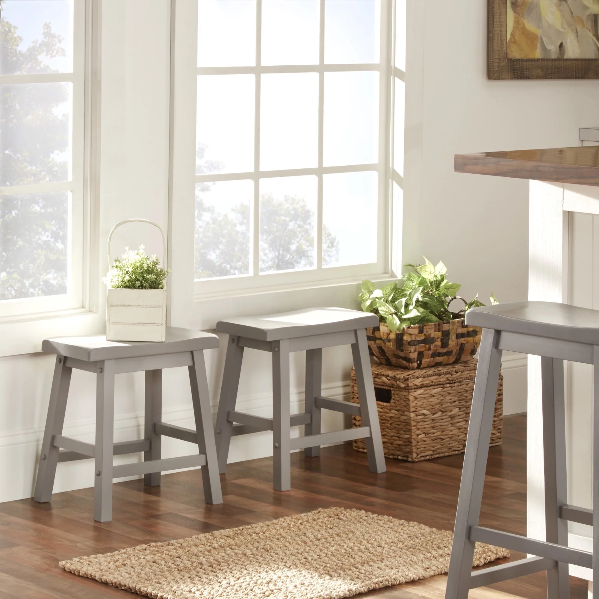 Weston Home Ashby 18-inch Backless Stools, Set of 2, Vulcan Black Finish