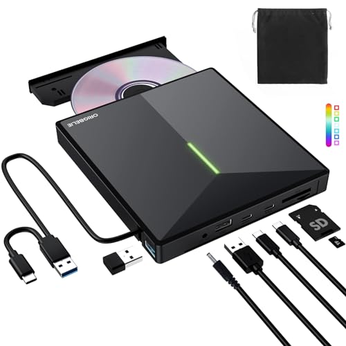 External CD DVD Drive for Laptop, USB 3.0 Type-C Ultra Slim 13mm DVD Player Portable CD DVD +/-RW Drive CD Burner Reader Writer Recorder for Desktop PC Windows 11/10/8/7 Linux Mac OS (Black)
