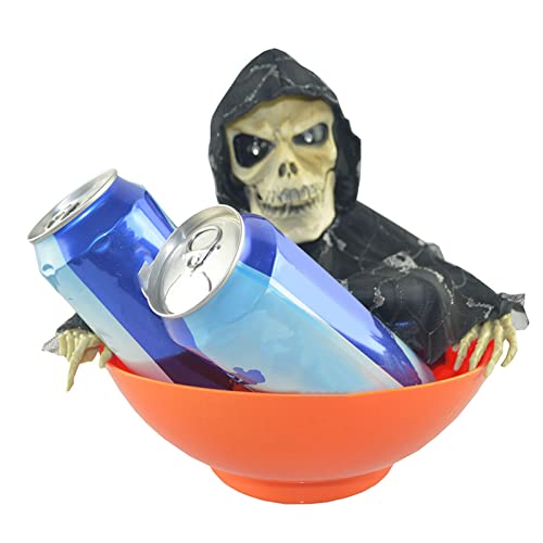 Gazaar Halloween Candy Bowl, Halloween Animated Skeleton Candy Dish with Motion Activated, Skull Candy Holder Halloween Decor with Light Up Eyes and Creepy Sound,Party Decor