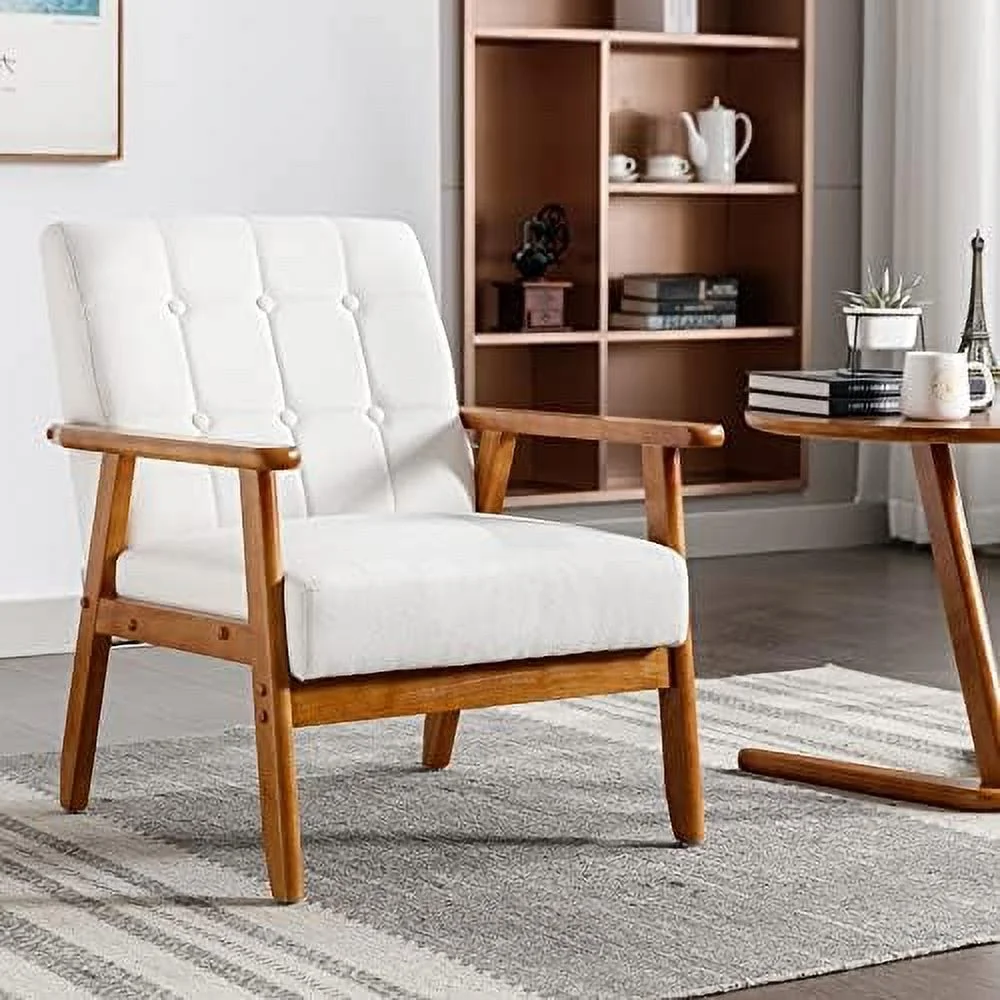 YZboomLife Mid Century Modern Arm Chair with Wood Frame Set of 2 Linen Fabric Comfy Reading Chair Accent Chair for Living Room Bedroom Reading Easy Assembly Coffee