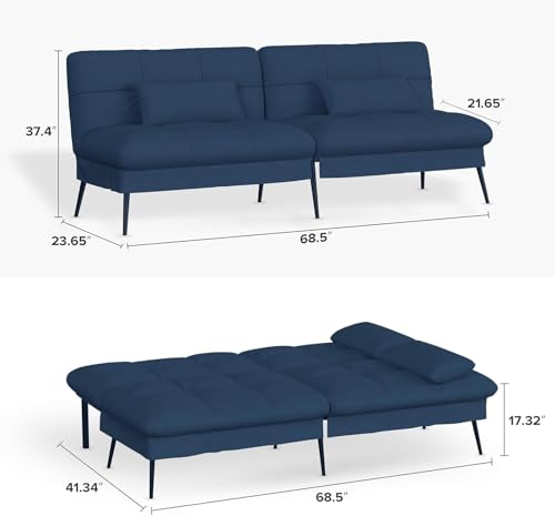 COMHOMA Convertible Sofa Bed,68″Fabric Couch with Adjustable Backrest,Loveseat Recliner Sleeper Living Room Furniture futon Set,Black