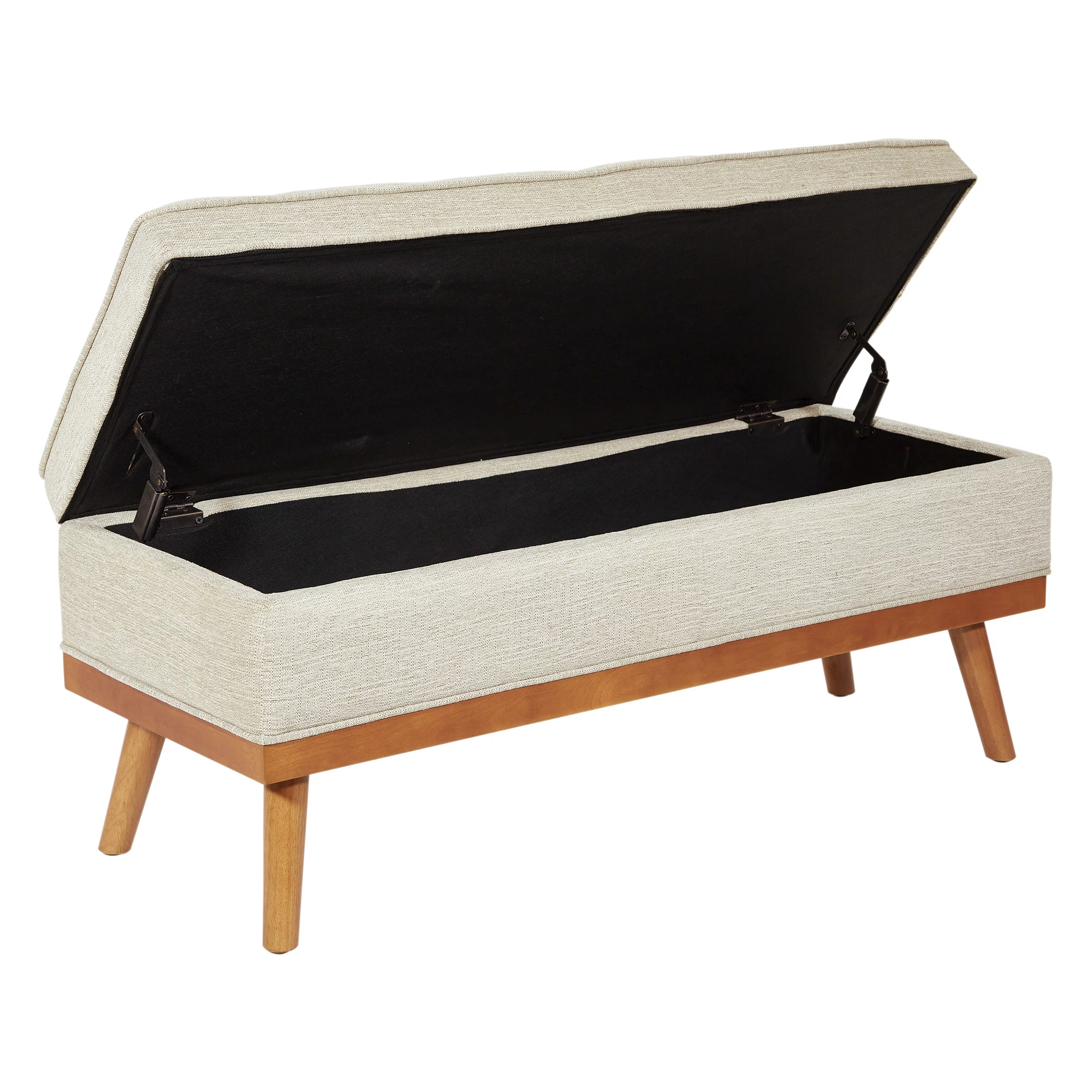 Katheryn Storage Bench in Linen Beige Fabric with Light Espresso Legs
